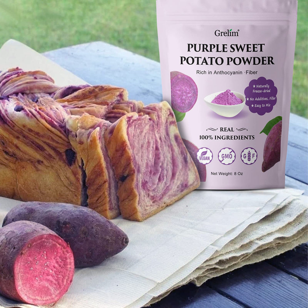 Grelim Ube powder resealable bag highlights convenient packaging