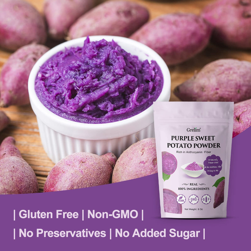 Grelim Ube powder ready to scoop from resealable bag