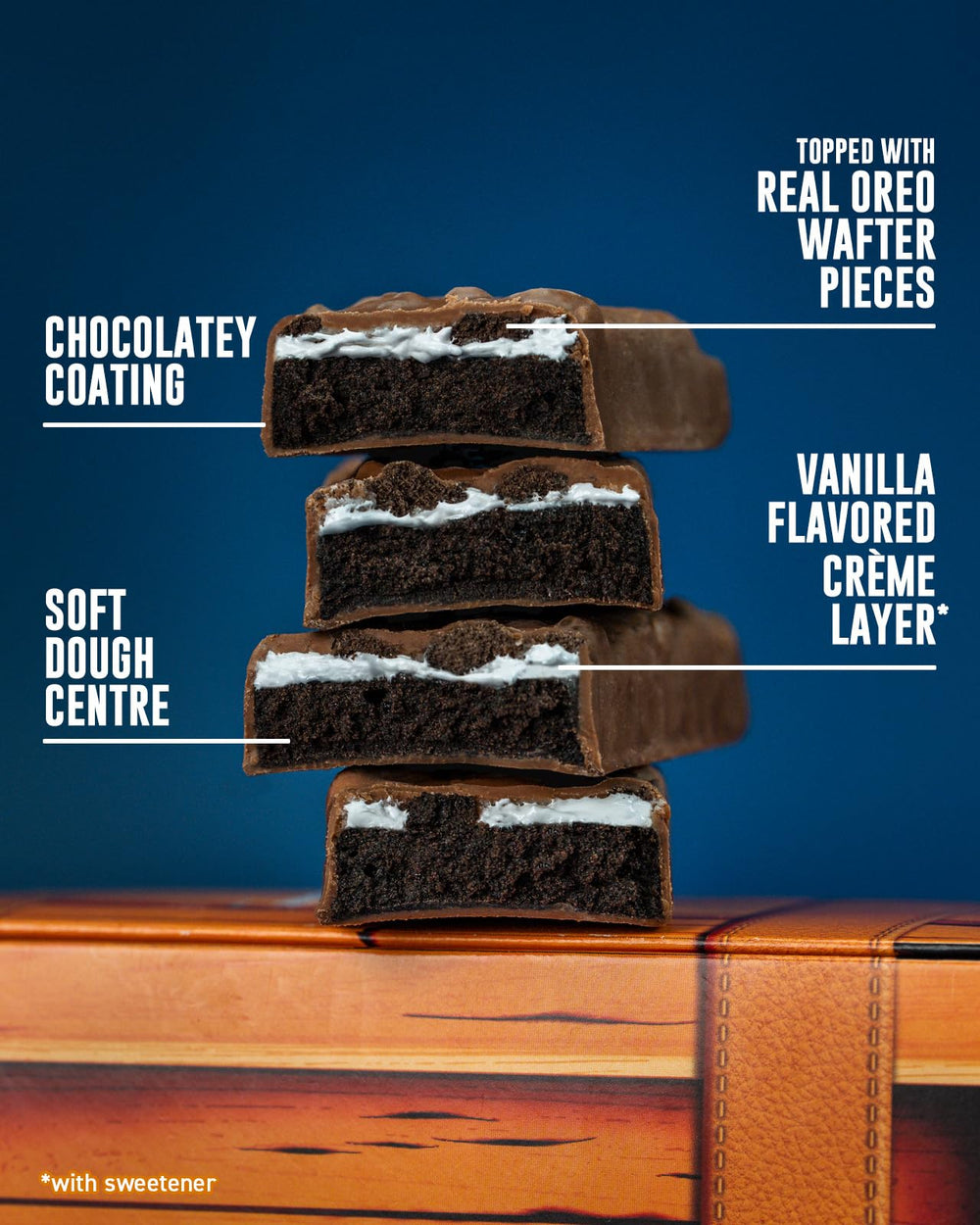 Grenade OREO bar pack back view emphasizes convenient on the go nutrition