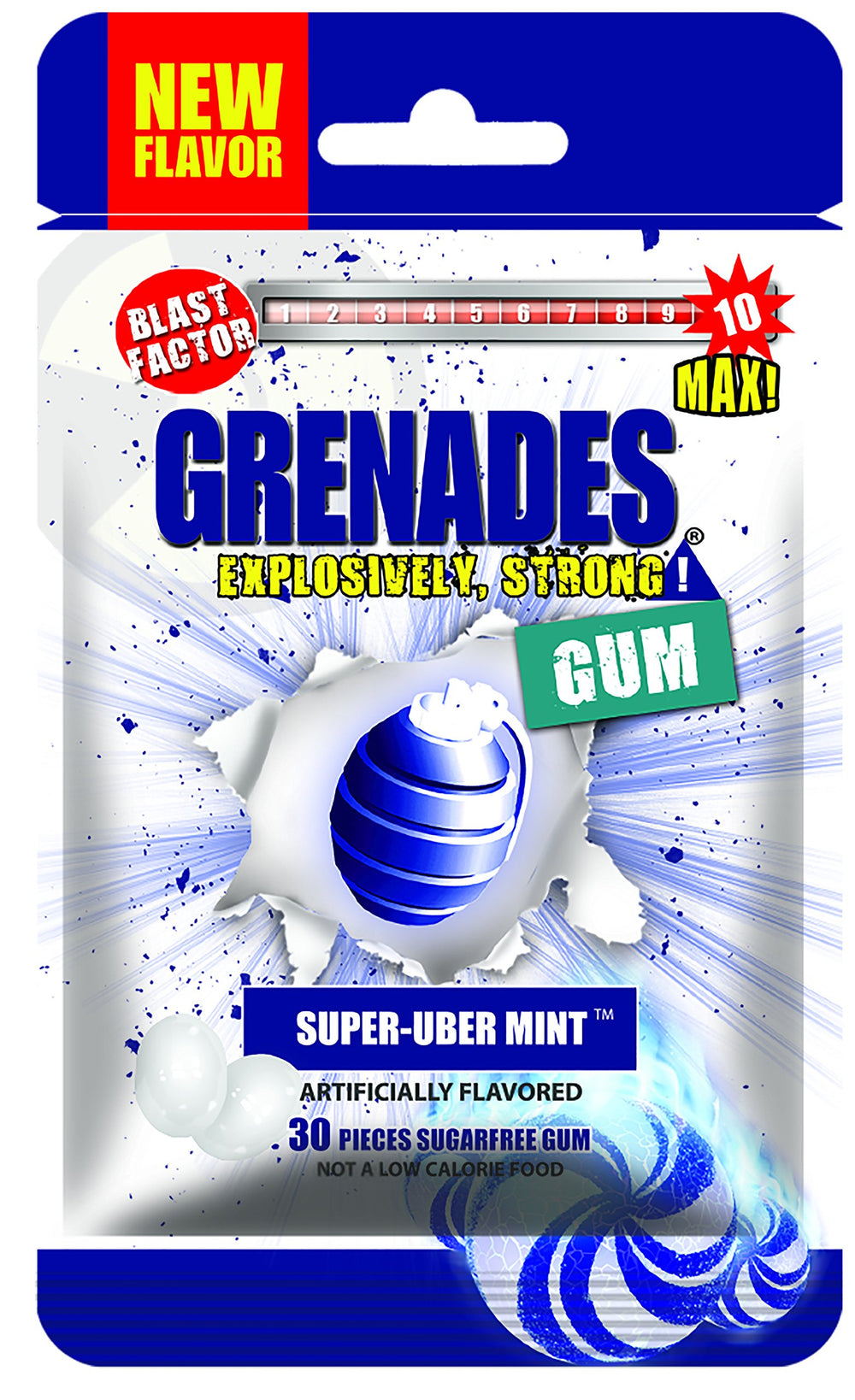 Grenades Gum strong mint pack close-up reveals intense freshness for on-the-go breath