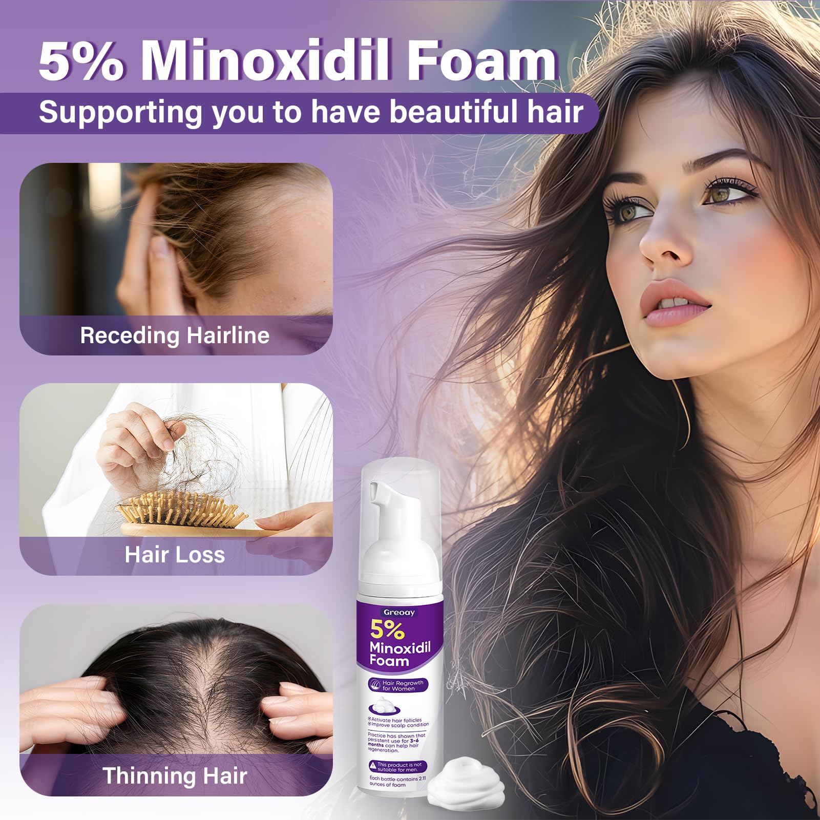 Greoay hair tips close-up showing fuller-looking strands.