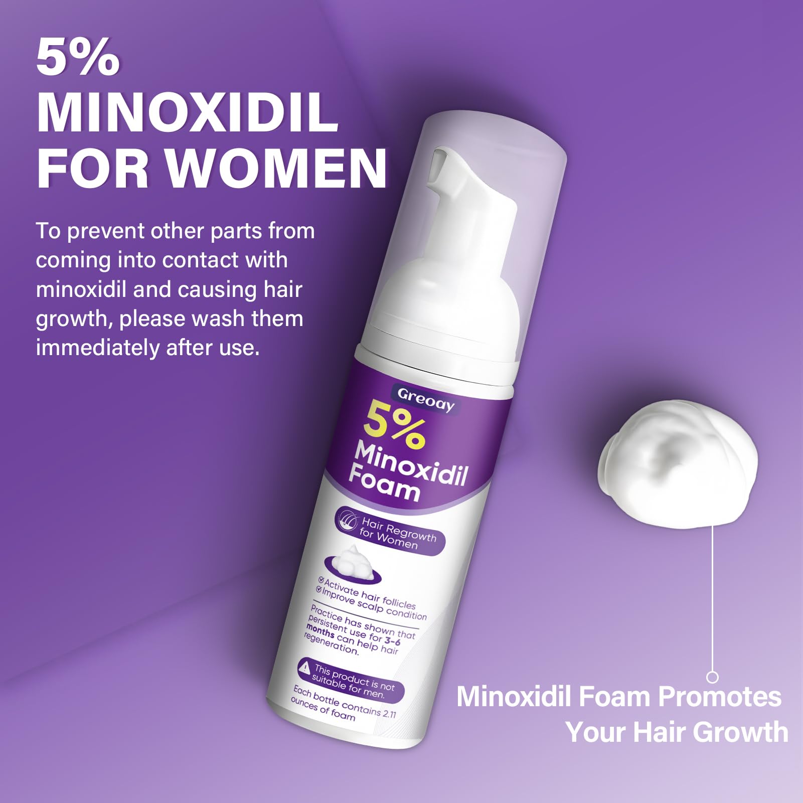 Greoay minoxidil foam three-bottle packaging for busy routines.