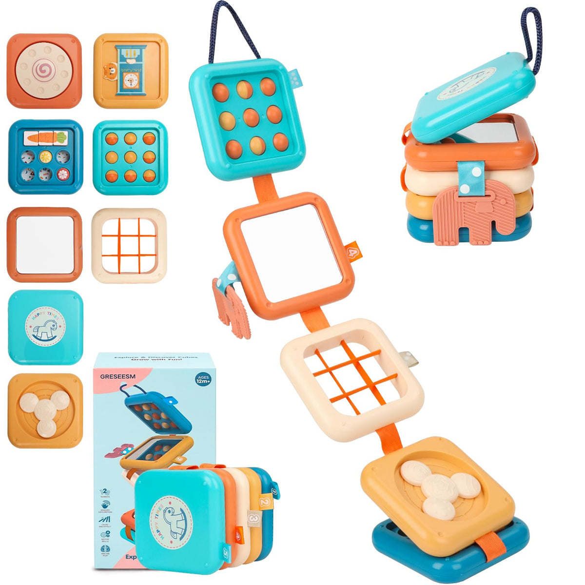 GRESEESM Montessori Busy Board mirror panel encourages visual exploration and focus.