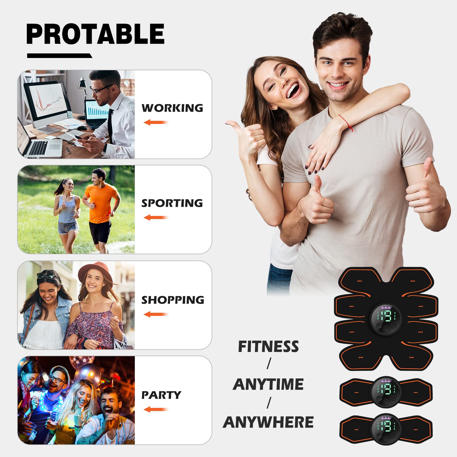 Grexemin ABS Stimulator portable design allows gym-like training anywhere.