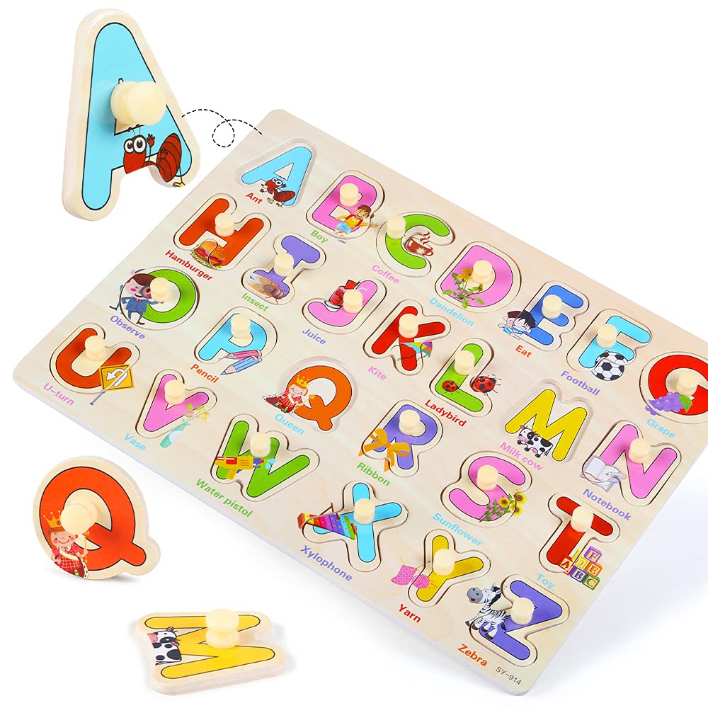 GR GRINNNIE wooden peg puzzle fruits invites vocabulary and sensory exploration during snack time.