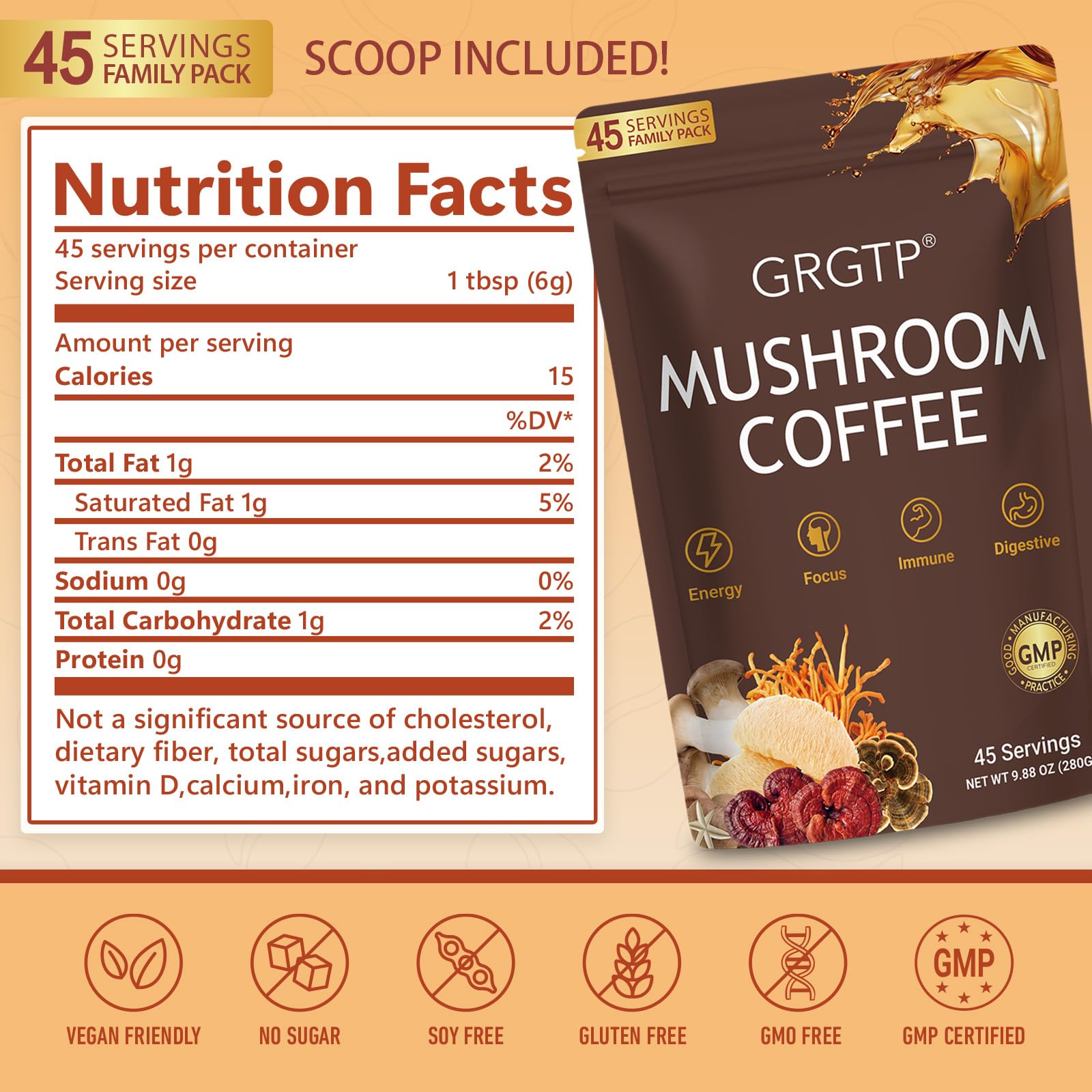GRGTP gluten-free icon reinforces suitable option for sensitive diets.