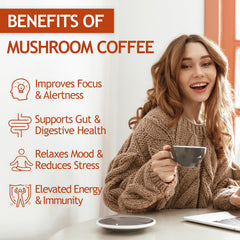 GRGTP Mushroom Coffee cup steaming with smooth aroma and gentle caffeine boost.