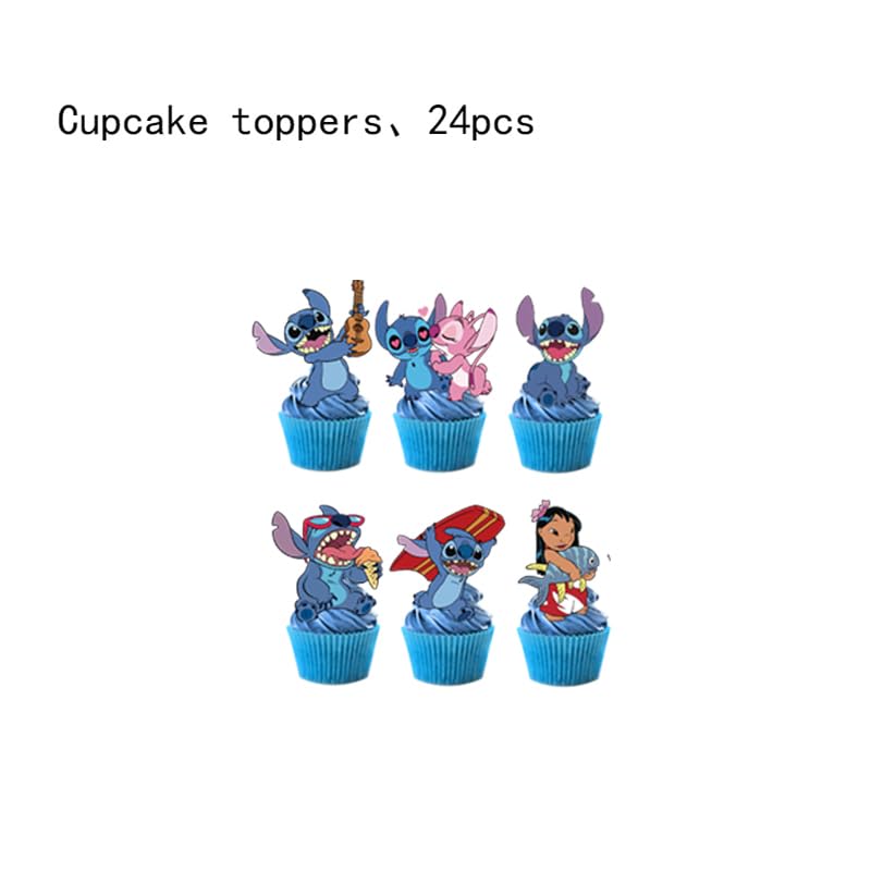 GRIAEDIT Stitch cake decorations pack 24pc; ideal for birthday dessert tables.