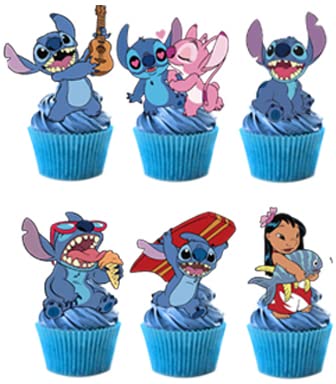 GRIAEDIT Stitch cake toppers 24pc; easy decor for cupcakes and cakes.