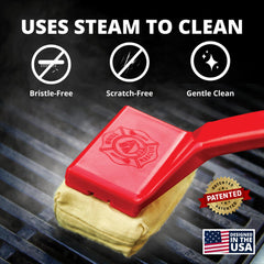 Grill Rescue heat-resistant cleaning head handles heavy residue up to 600°F.