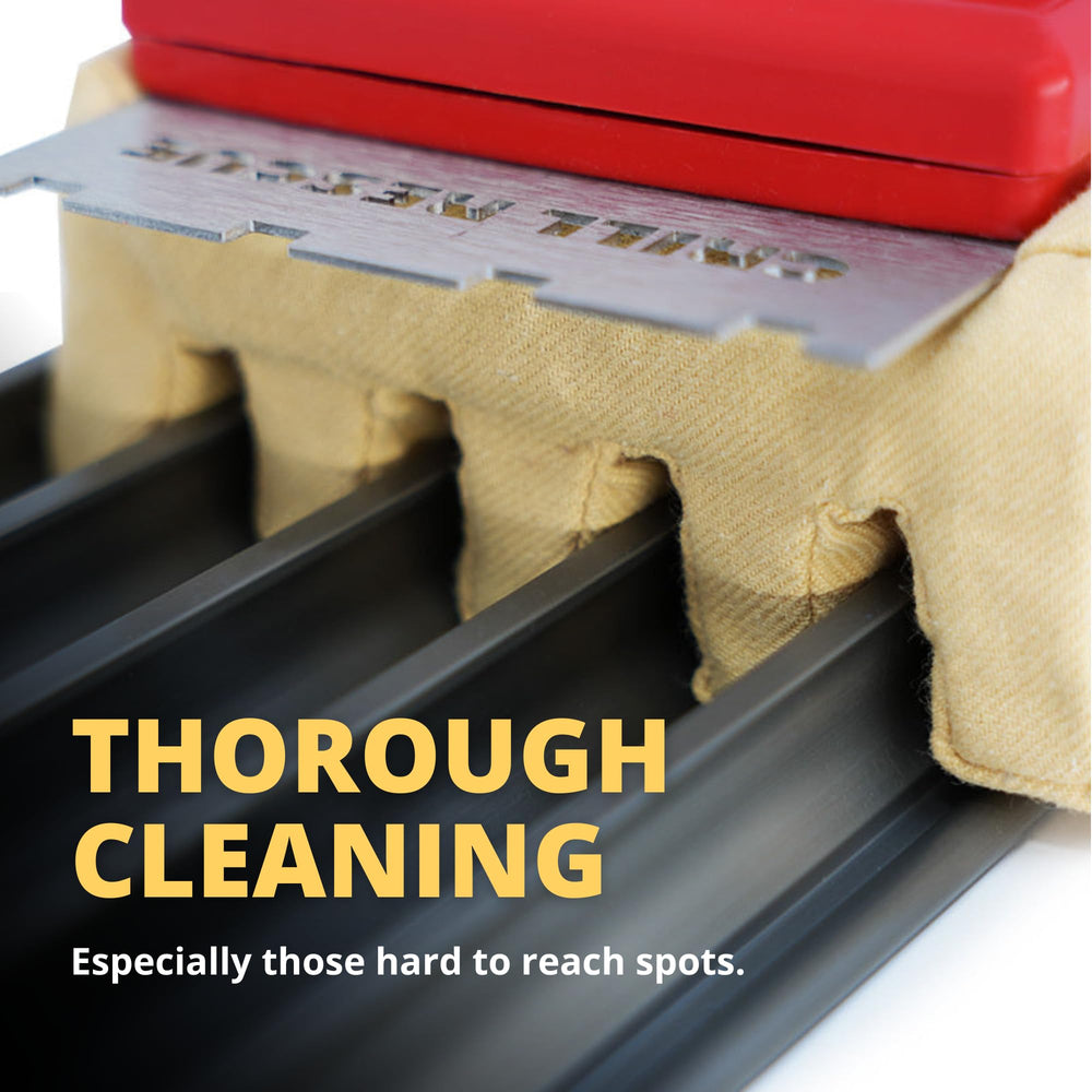 Grill Rescue wide brush head covers more surface for faster cleaning