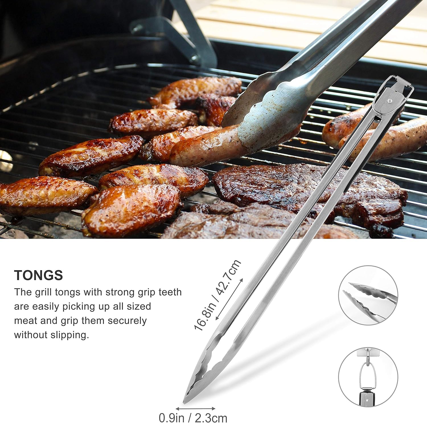 Grilljoy wide-grip tongs for precise turning and control