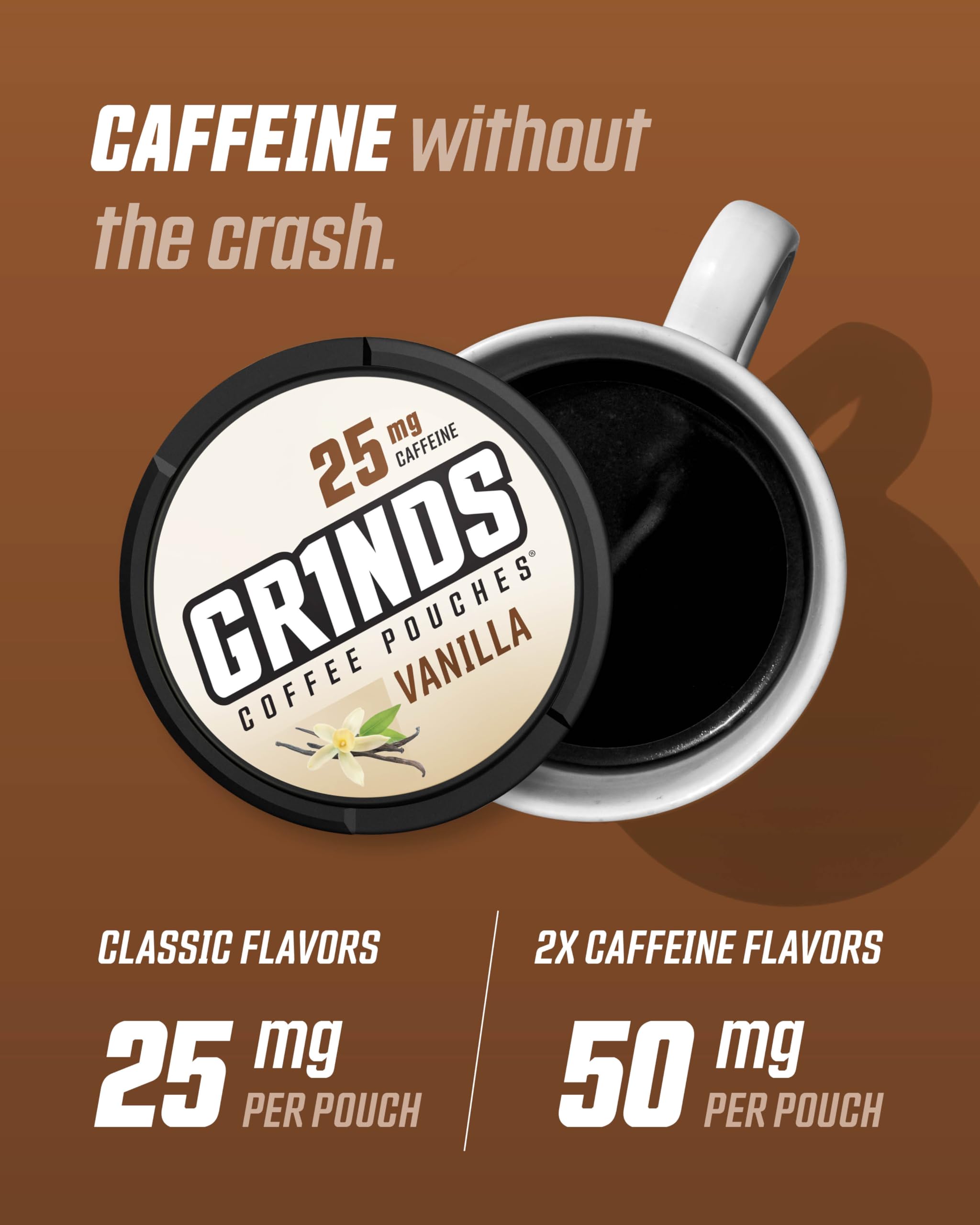 GRINDS Double Mocha pouch blends chocolate notes with caffeine.