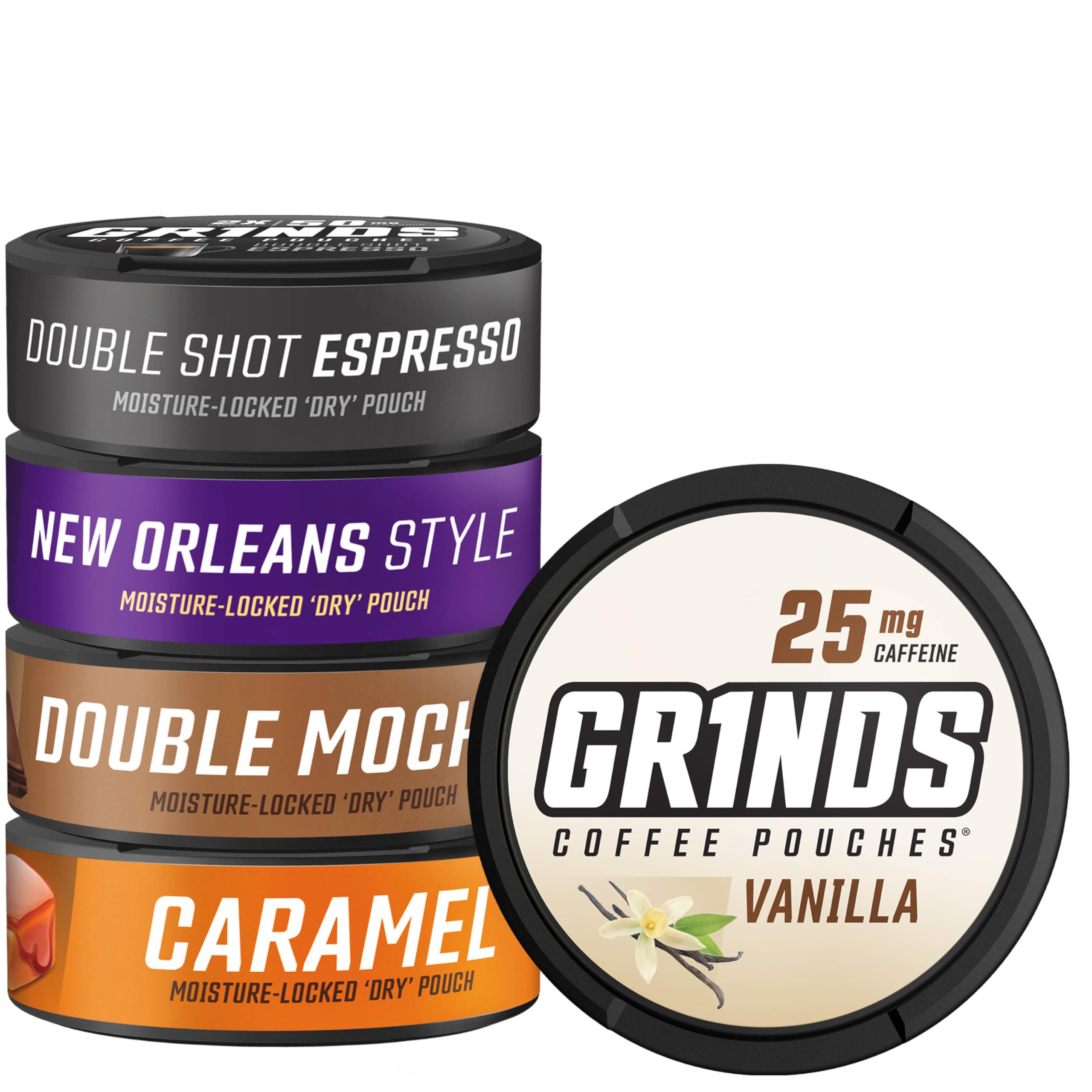 GRINDS Double Shot Espresso pouch ready for bold morning energy on the go.