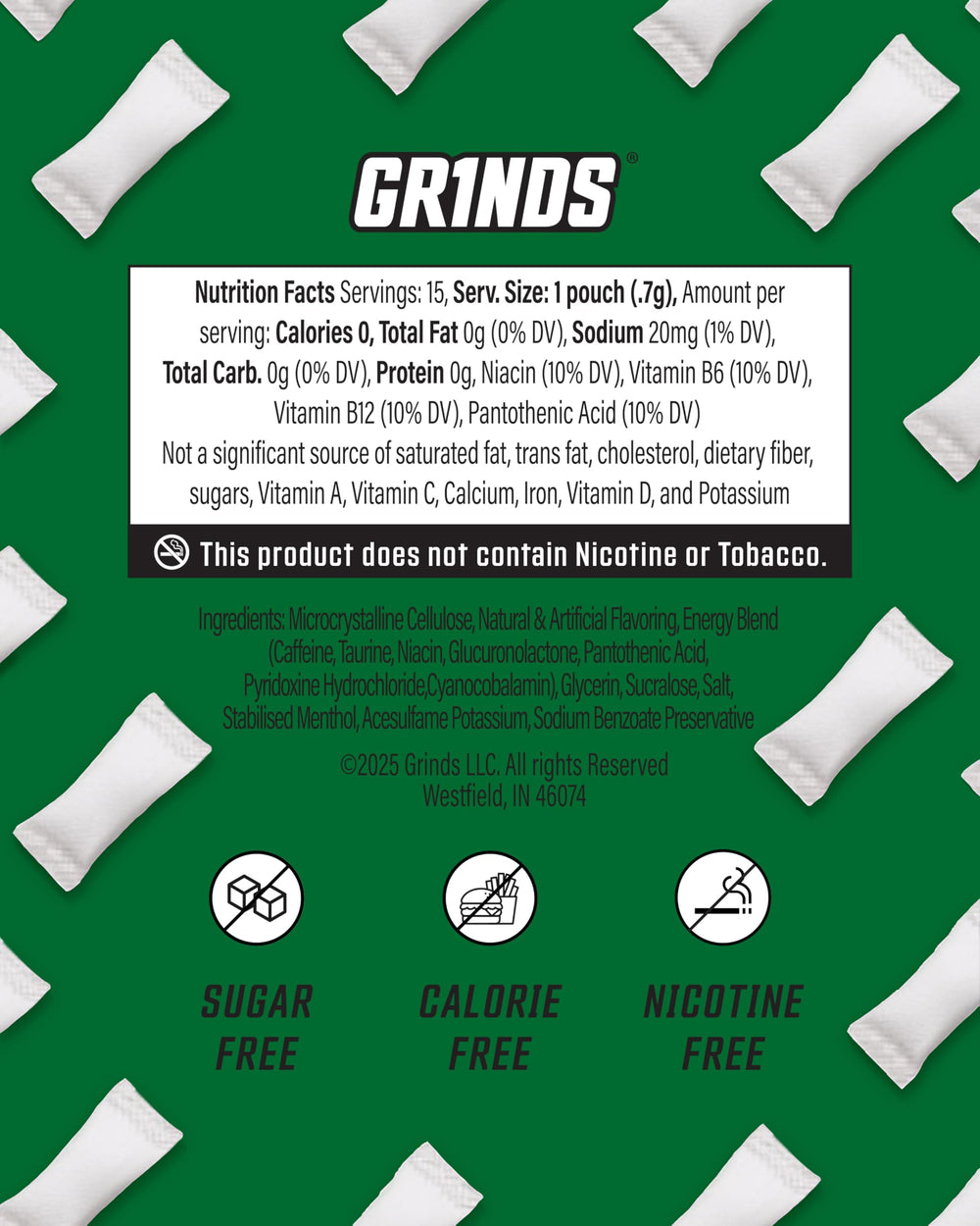 GRINDS Energy Pouches packaging shown in multi-can set.