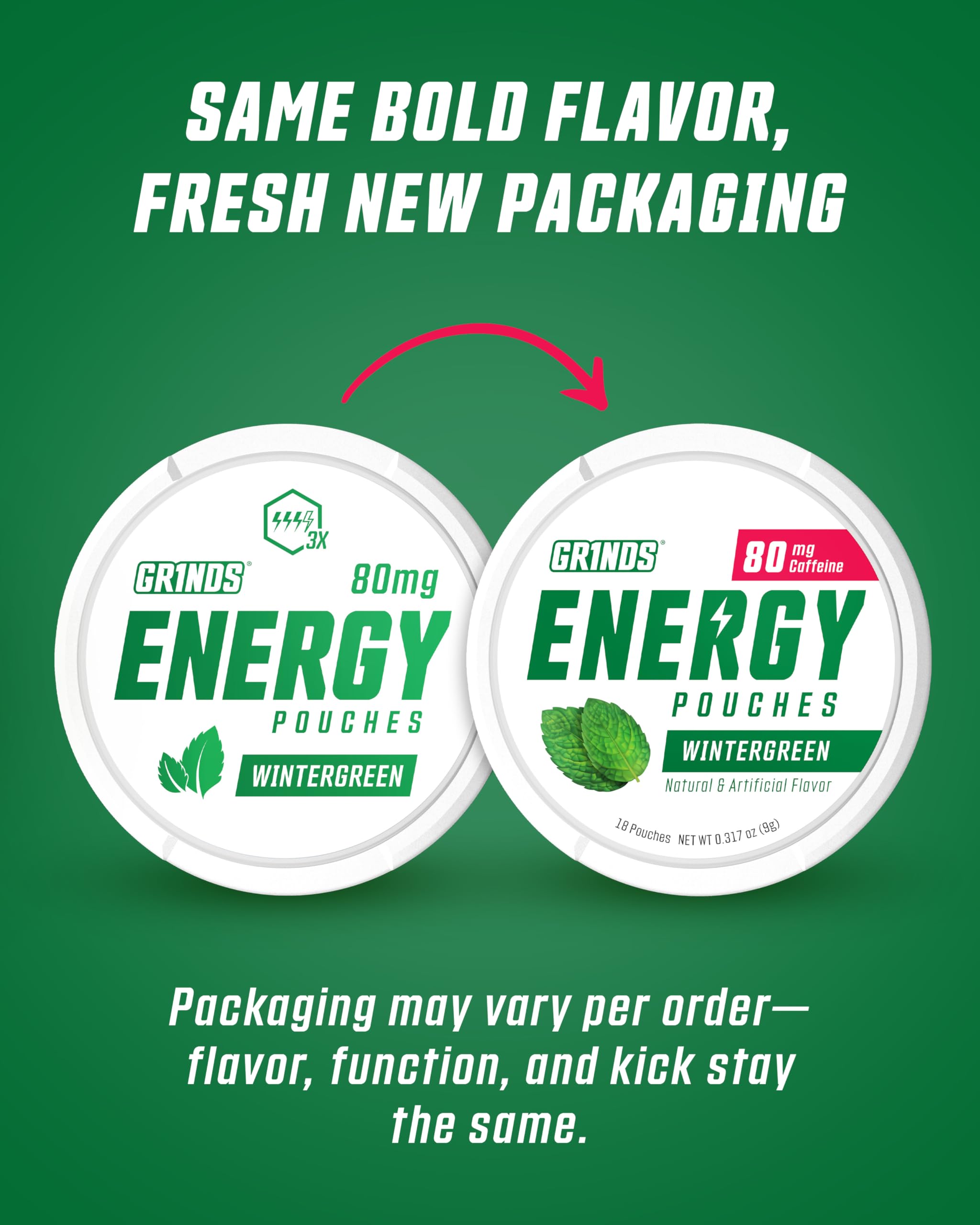 GRINDS Energy Pouches six-pack can display for on-the-go energy.