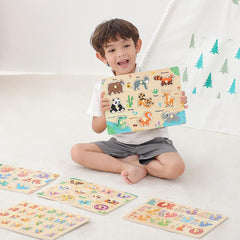 GRINNNIE alphabet puzzle with bright letters and easy-grip pegs for literacy play