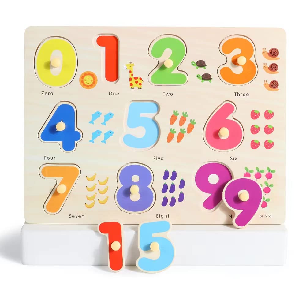 GRINNNIE pegged puzzle design offers easy grip for toddlers.