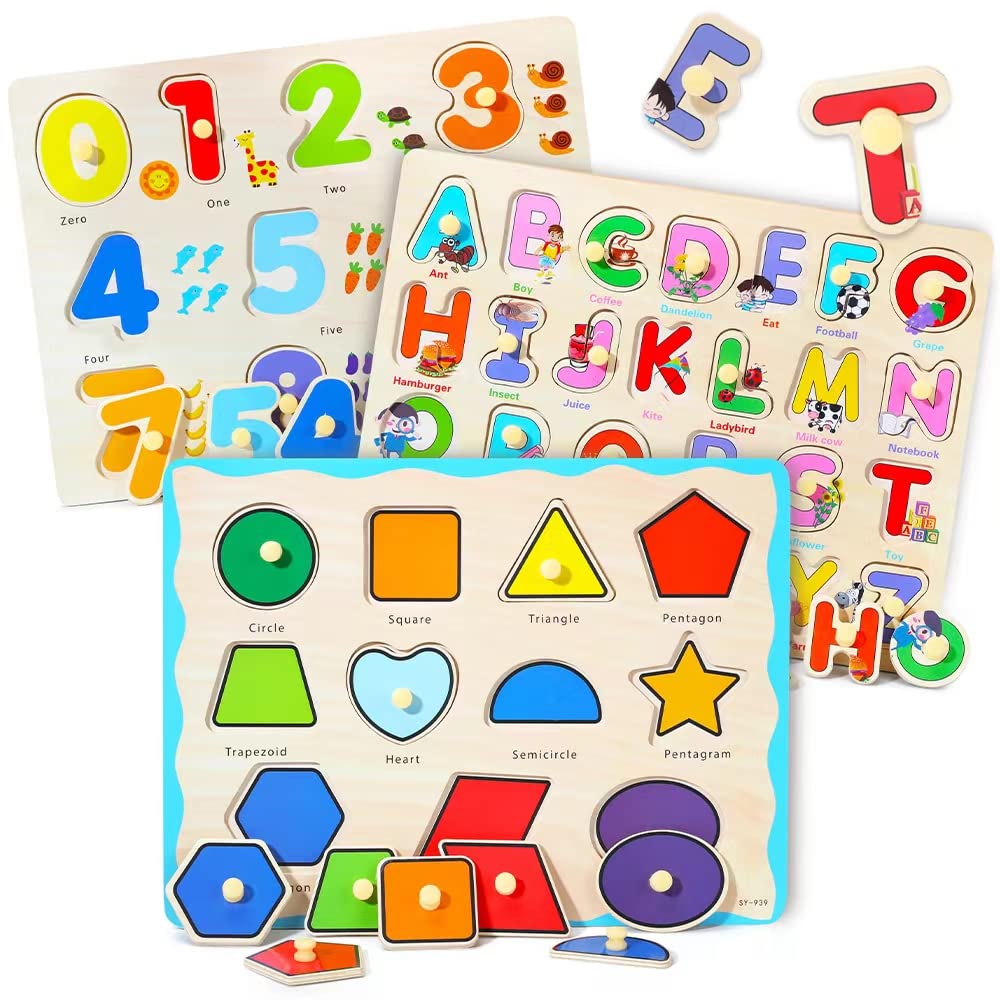 GRINNNIE wooden puzzle set showing numbers for early math play.