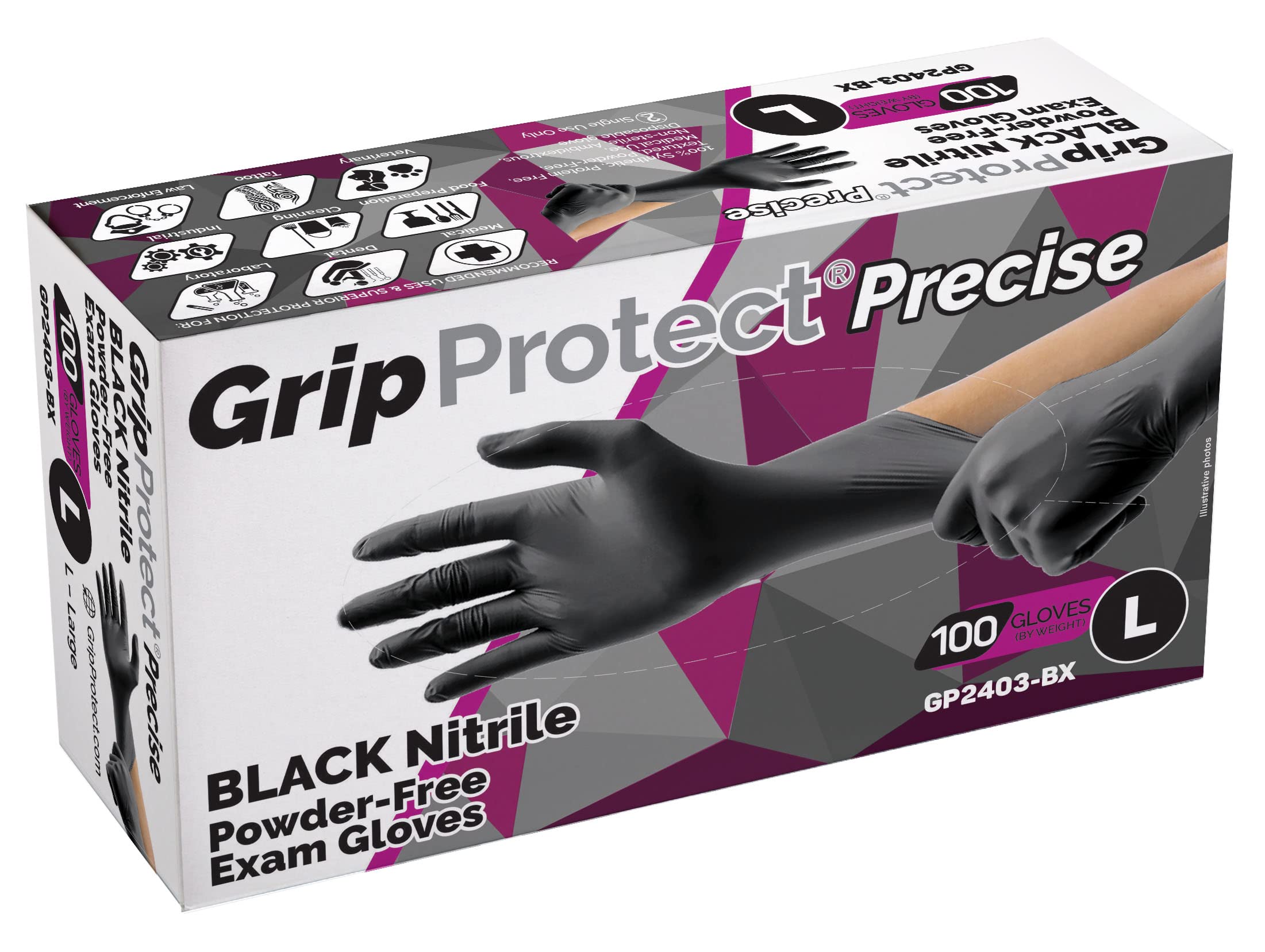 GripProtect Precise Black Nitrile Gloves – 4mil pack front for bulk value and reliable protection.