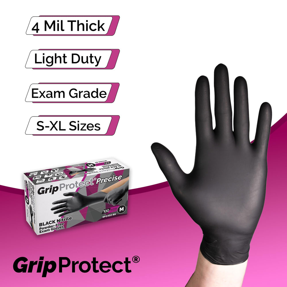 GripProtect Precise Black gloves worn on hand demonstrate precision for detailed tasks