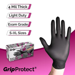 GripProtect Precise Black Nitrile Gloves on hand – tactile feel for precise tasks and comfort.