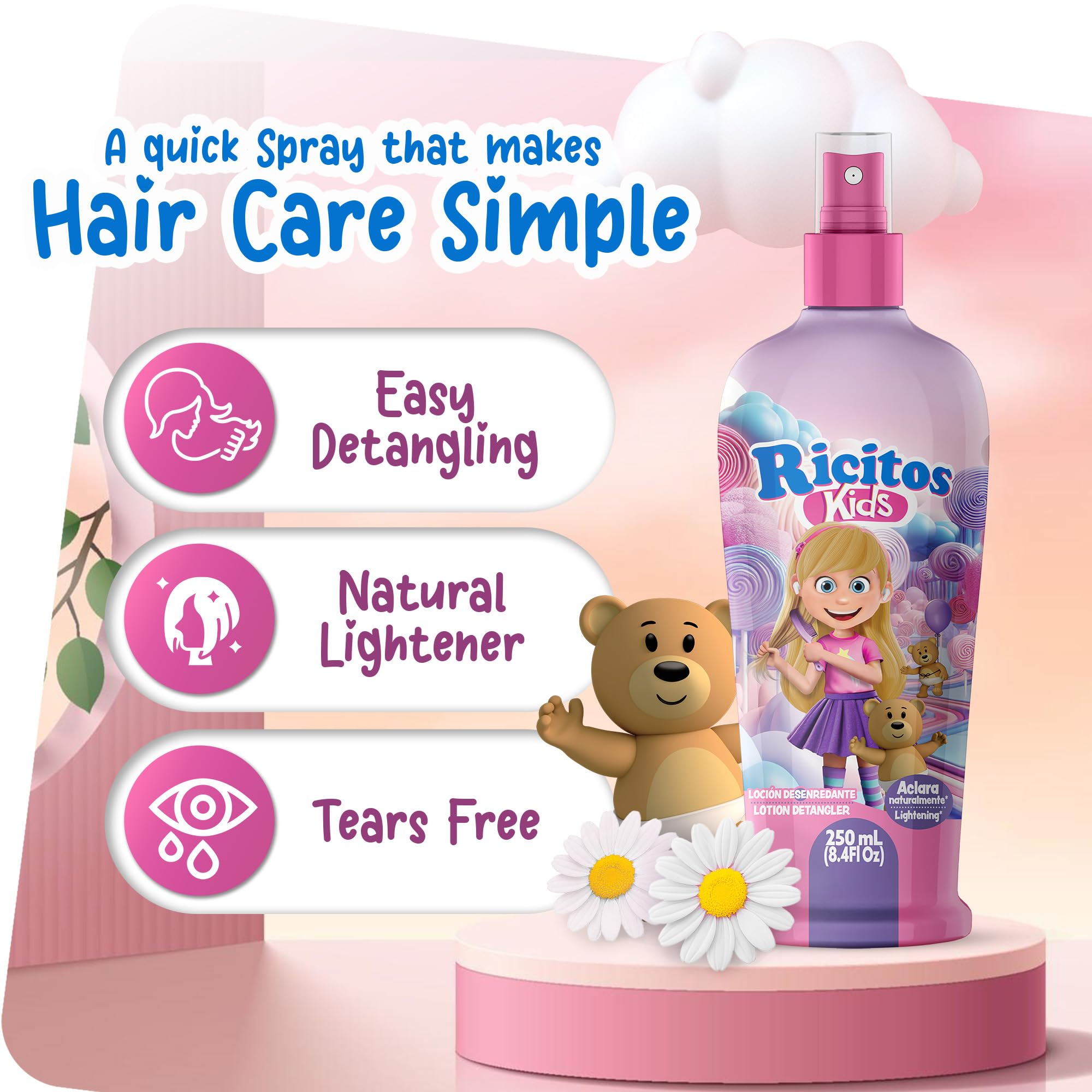 Close-up of Ricitos Kids hair showing soft texture after use