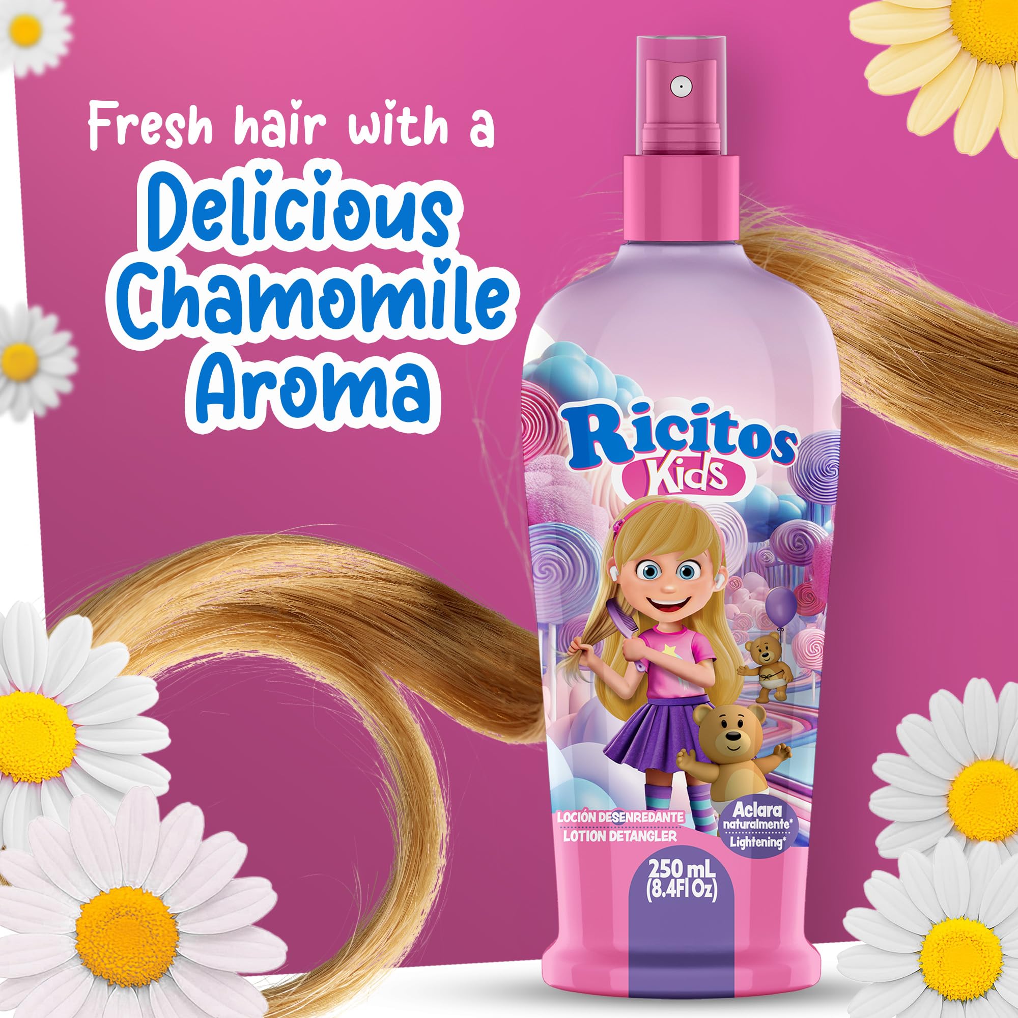 Three-pack Ricitos Kids Chamomile bottles for family routine