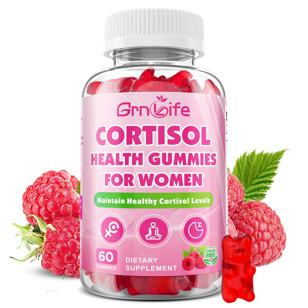 GrnLife Cortisol Gummies Raspberry Bottle for daily calm and focus.