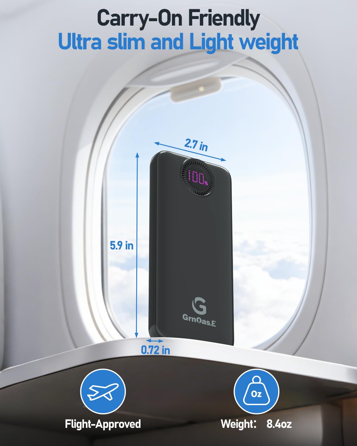 GrnOas.E airline approved power bank for flights