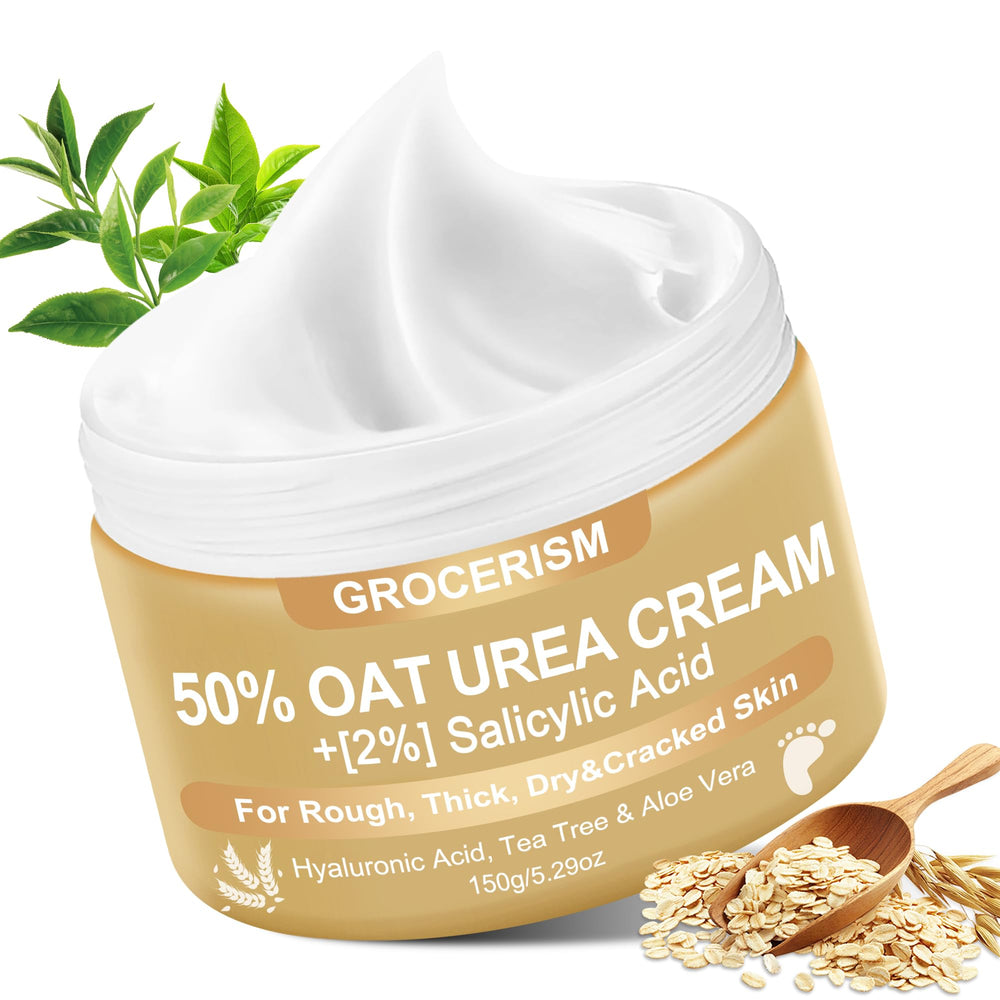 Grocerism Urea Cream bottle showing powerful 50% urea for intensive foot care.