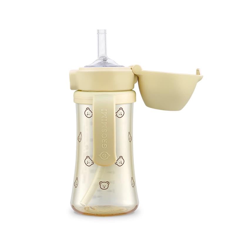 GROSMIMI flip-top spill-proof sippy cup Bear, 10 oz capacity.