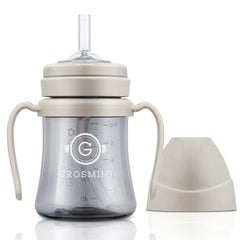 GROSMIMI beige spill-proof sippy cup, 6 oz, for mess-free drinking.
