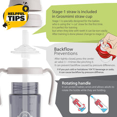 GROSMIMI spill-proof sippy cup keeps messes down during meals.