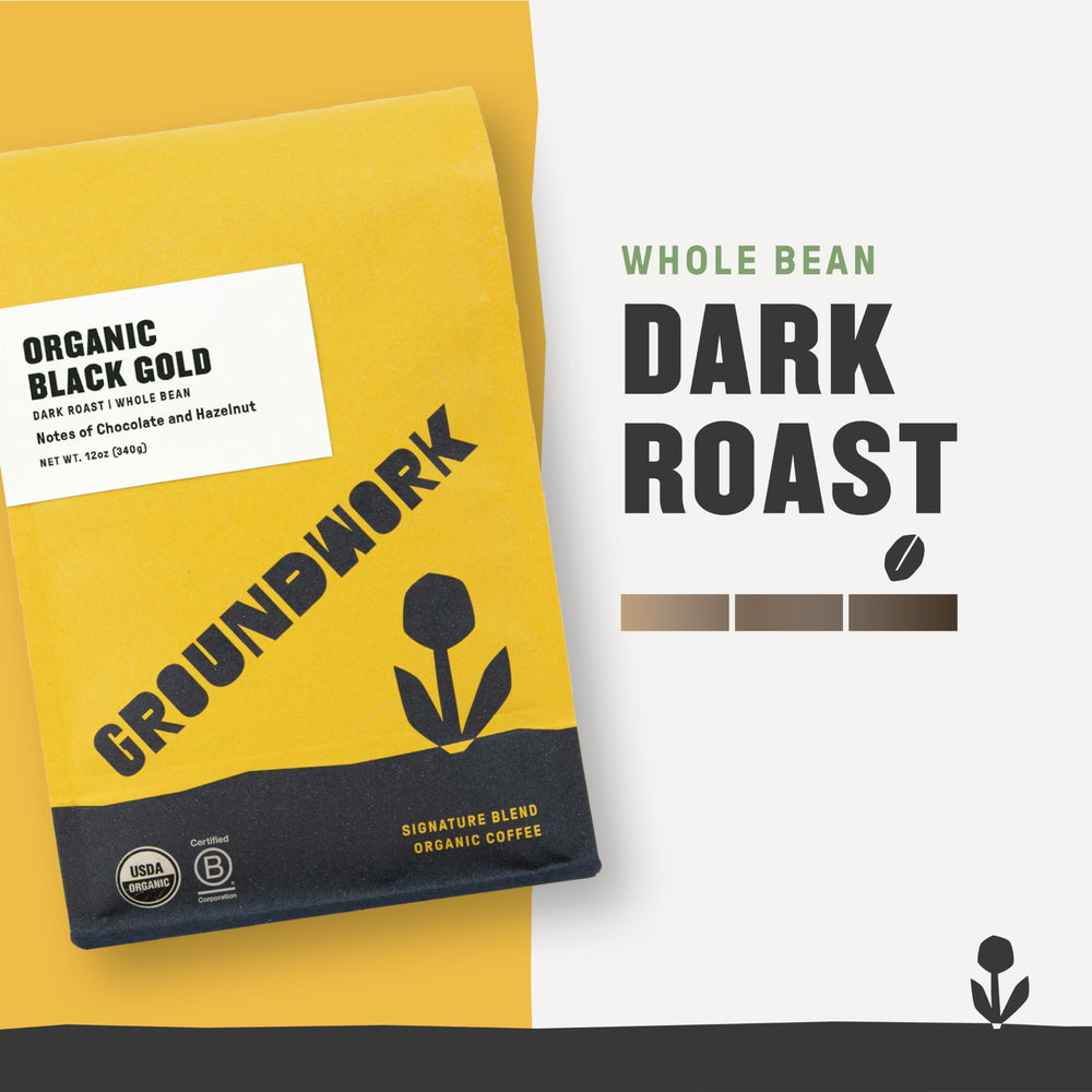 Groundwork Black Gold beans close up highlighting premium roast