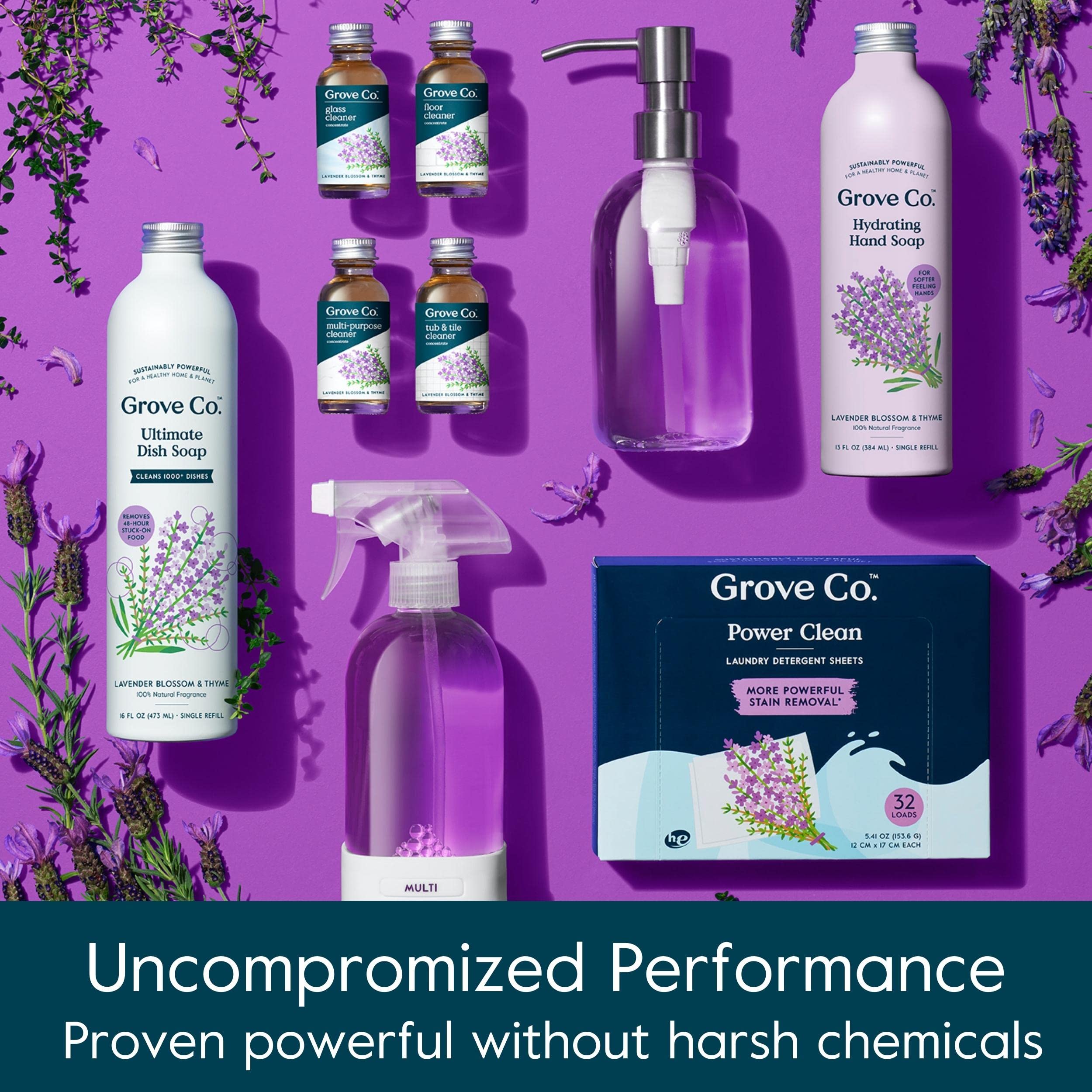 Grove Co. orange-rosemary scent bottle highlights bright fragrance while wiping surfaces.