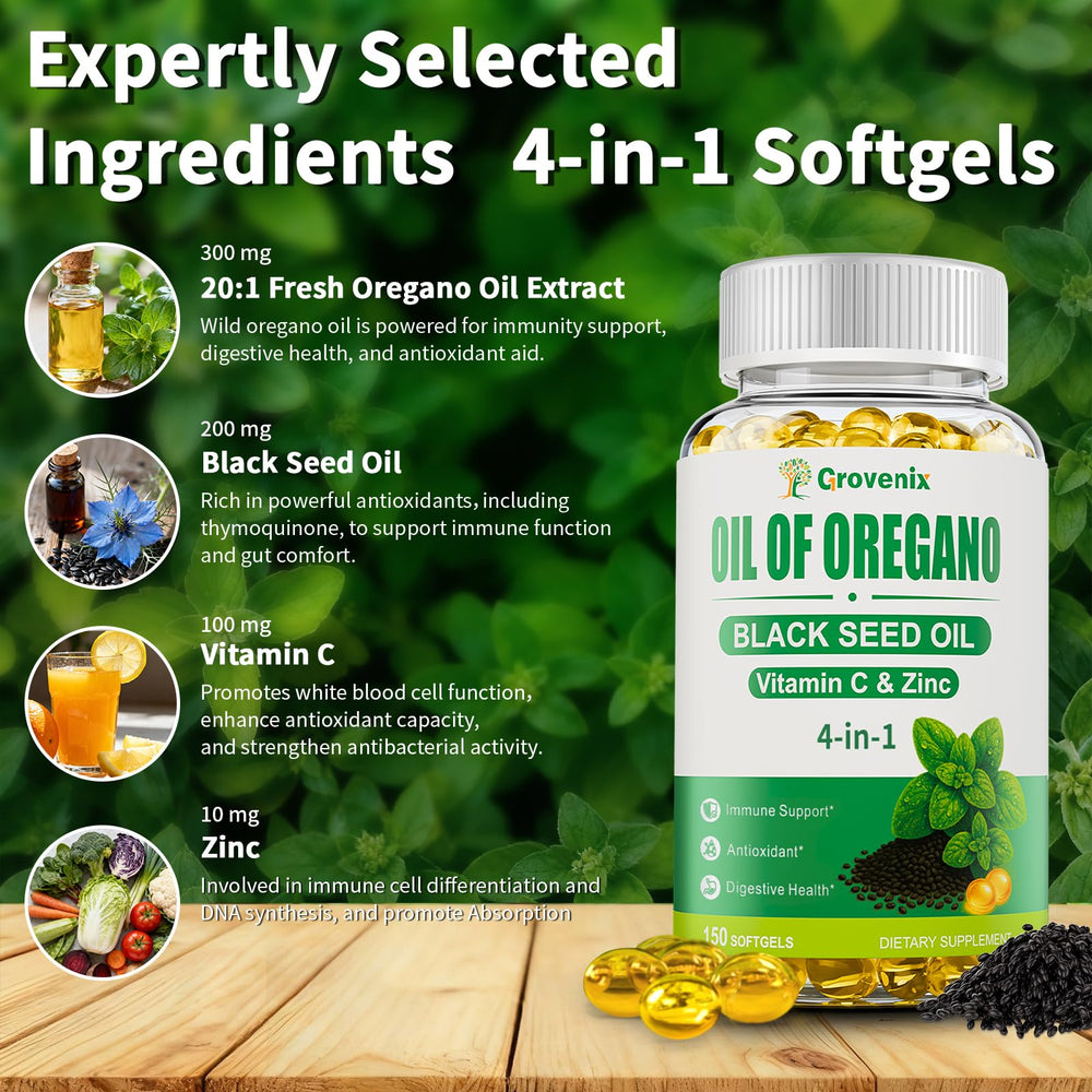 Grovenix oregano softgels close-up highlighting capsules