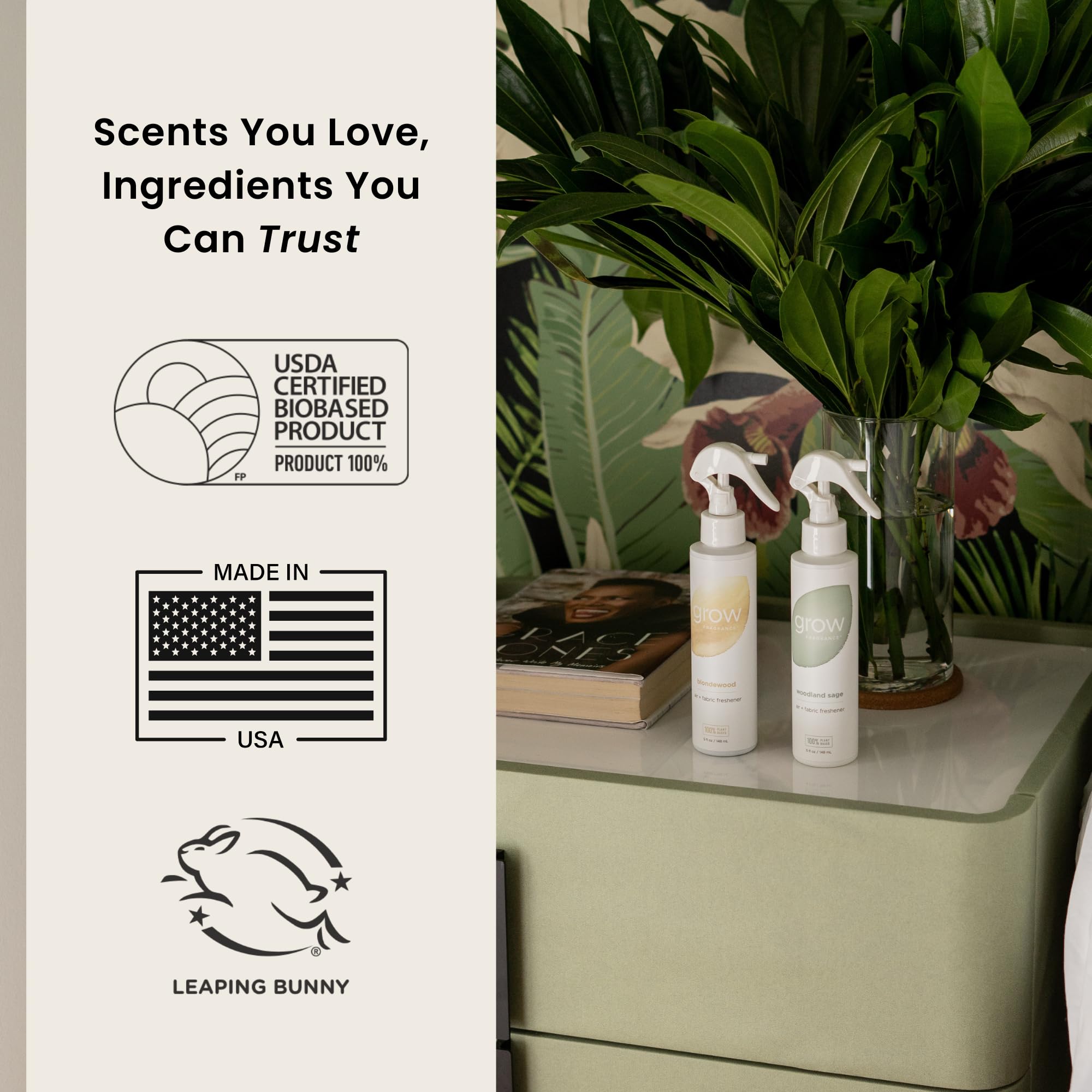 Back of Grow Fragrance packaging emphasizes toxin-free, plant-based ingredients.