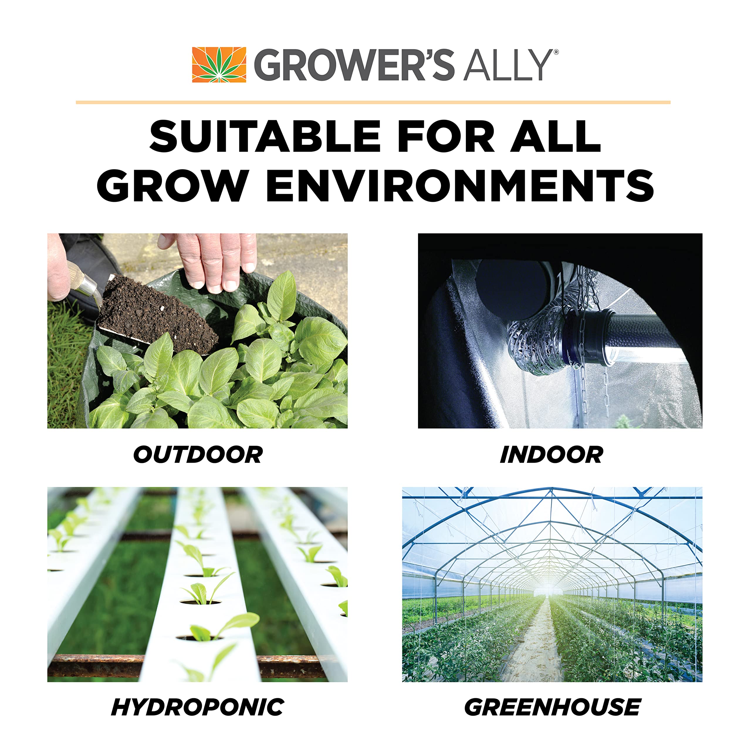 Greenhouse use of Grower's Ally fungicide spray for broad plant protection.