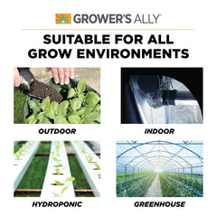 Greenhouse use of Grower's Ally fungicide spray for broad plant protection.