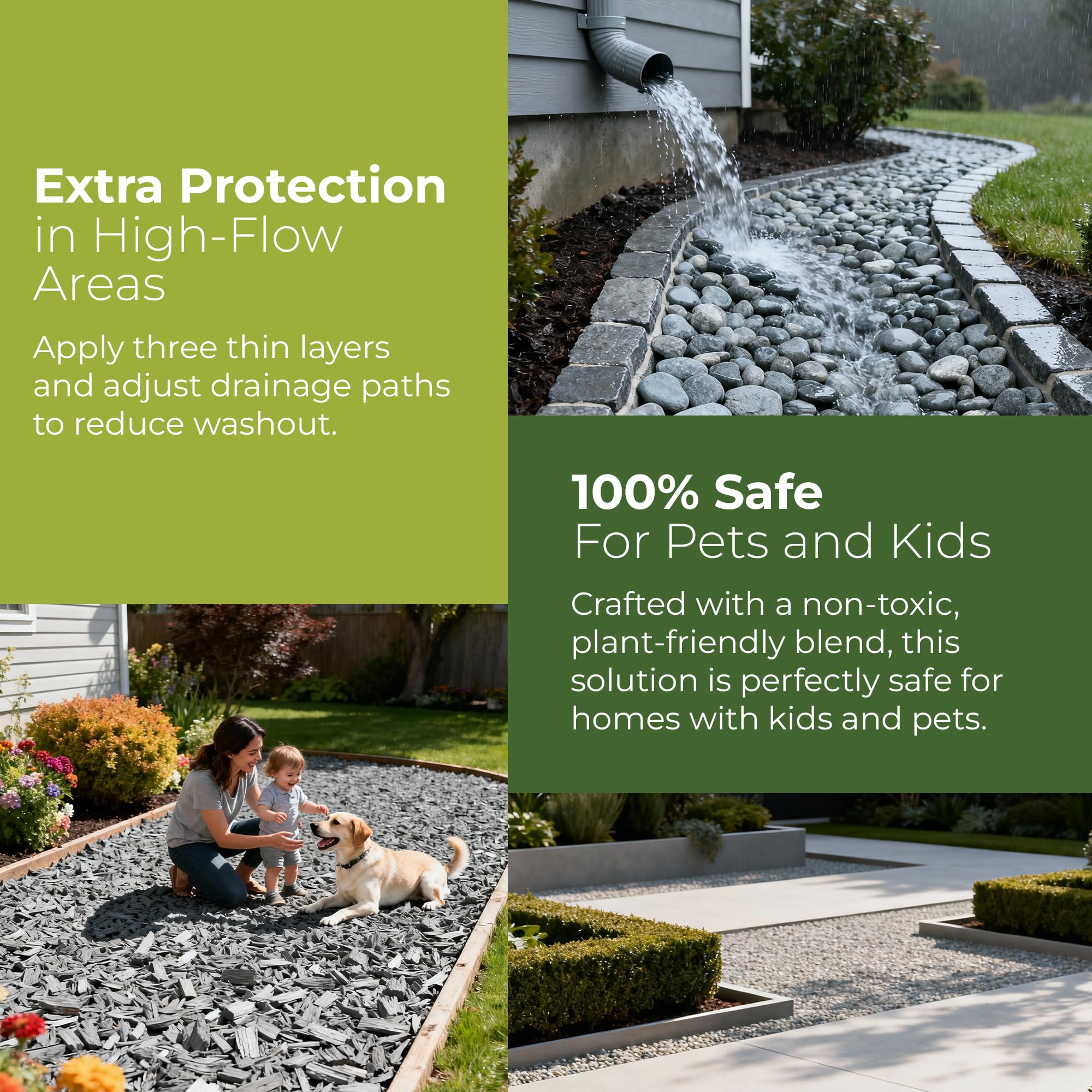 Growia Mulch Glue bottle label shows non-toxic, water-based formula for outdoors.