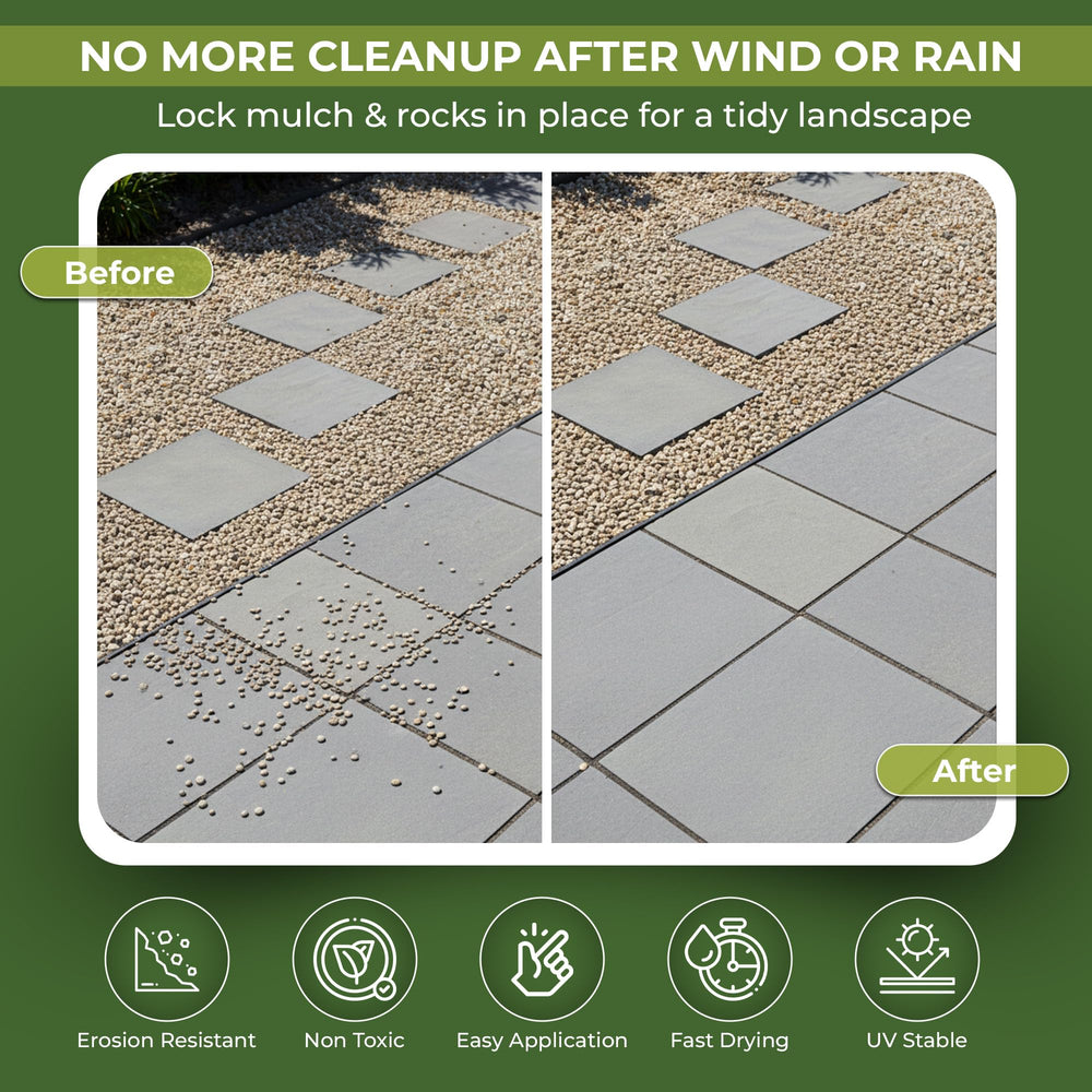 Growia Mulch Glue dries clear to preserve natural stone appearance.