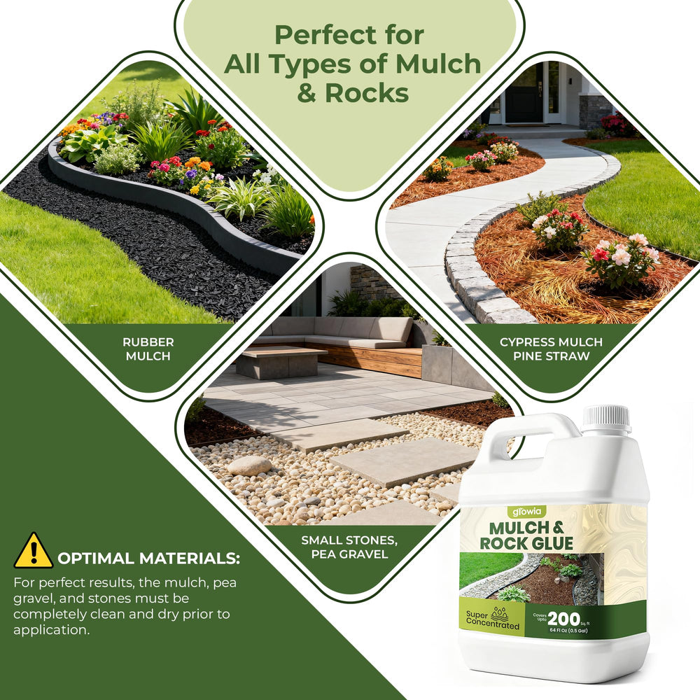 Growia Mulch Glue 64 oz packaging demonstrates easy DIY spray.