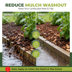 Growia Mulch Glue spray on gravel demonstrates fast-drying action in outdoor settings.