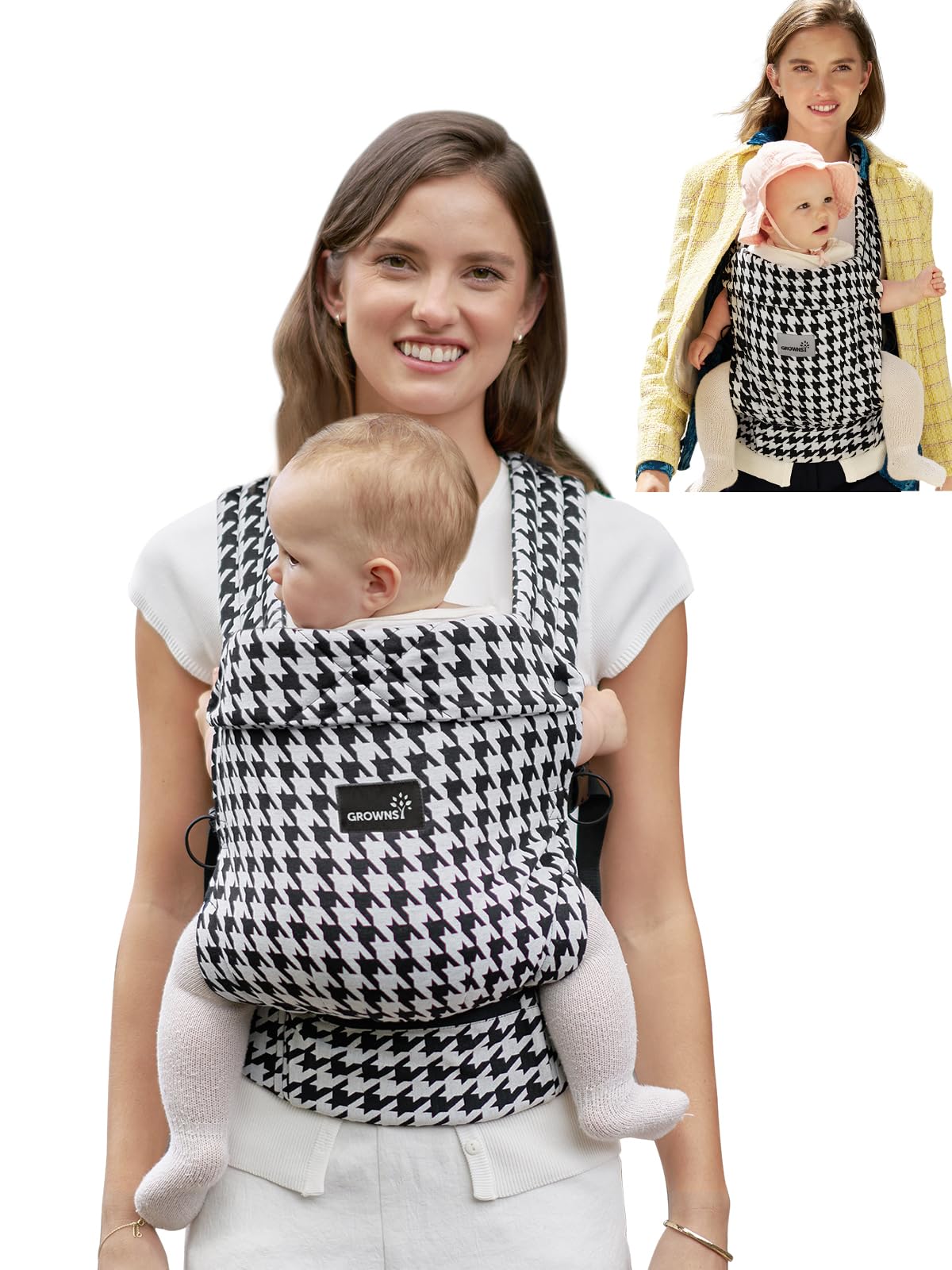 GROWNSY baby carrier with foldable head support for secure newborn moments
