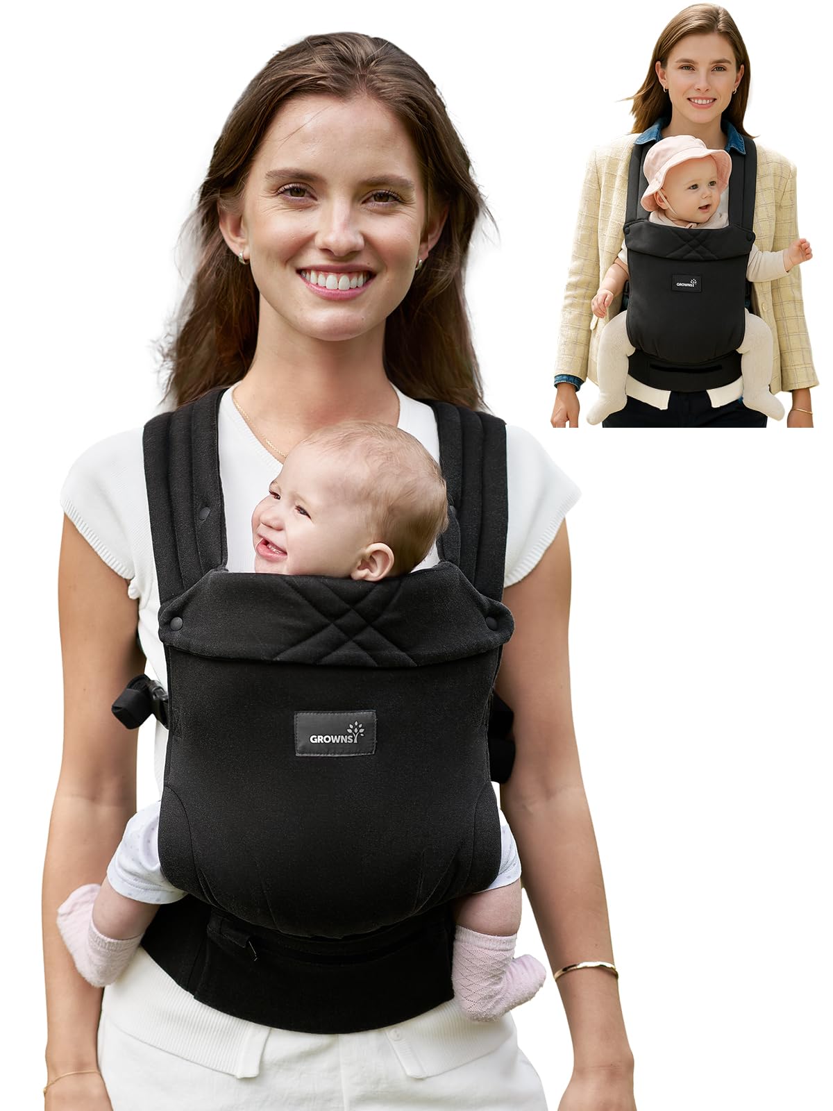 Grownsy baby carrier foldable head support provides secure newborn neck protection.