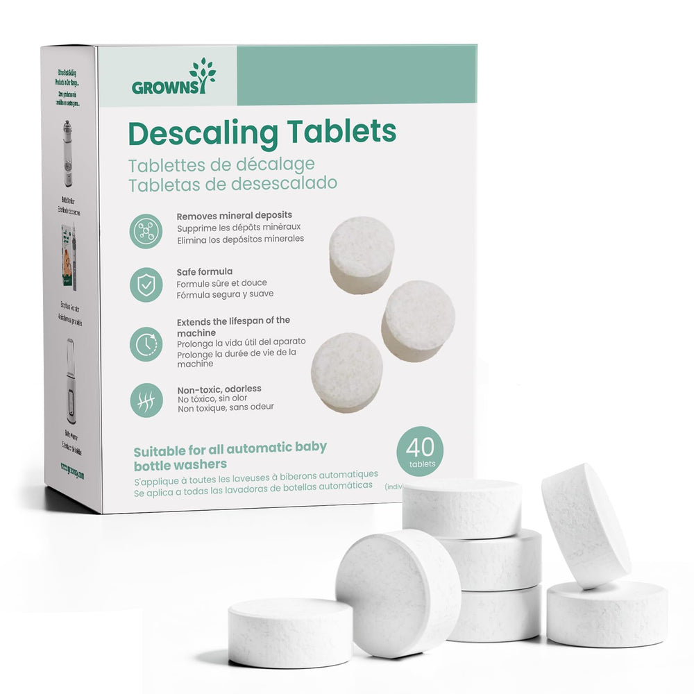 Grownsy descaling tablets 40-count pack keeps bottle washers clean and efficient.