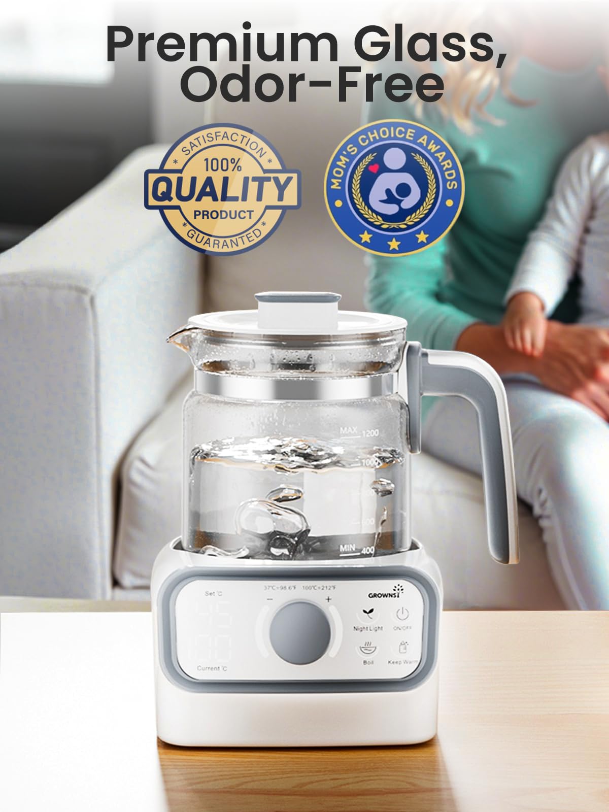 Grownsy instant warmer family-use setup in a modern kitchen