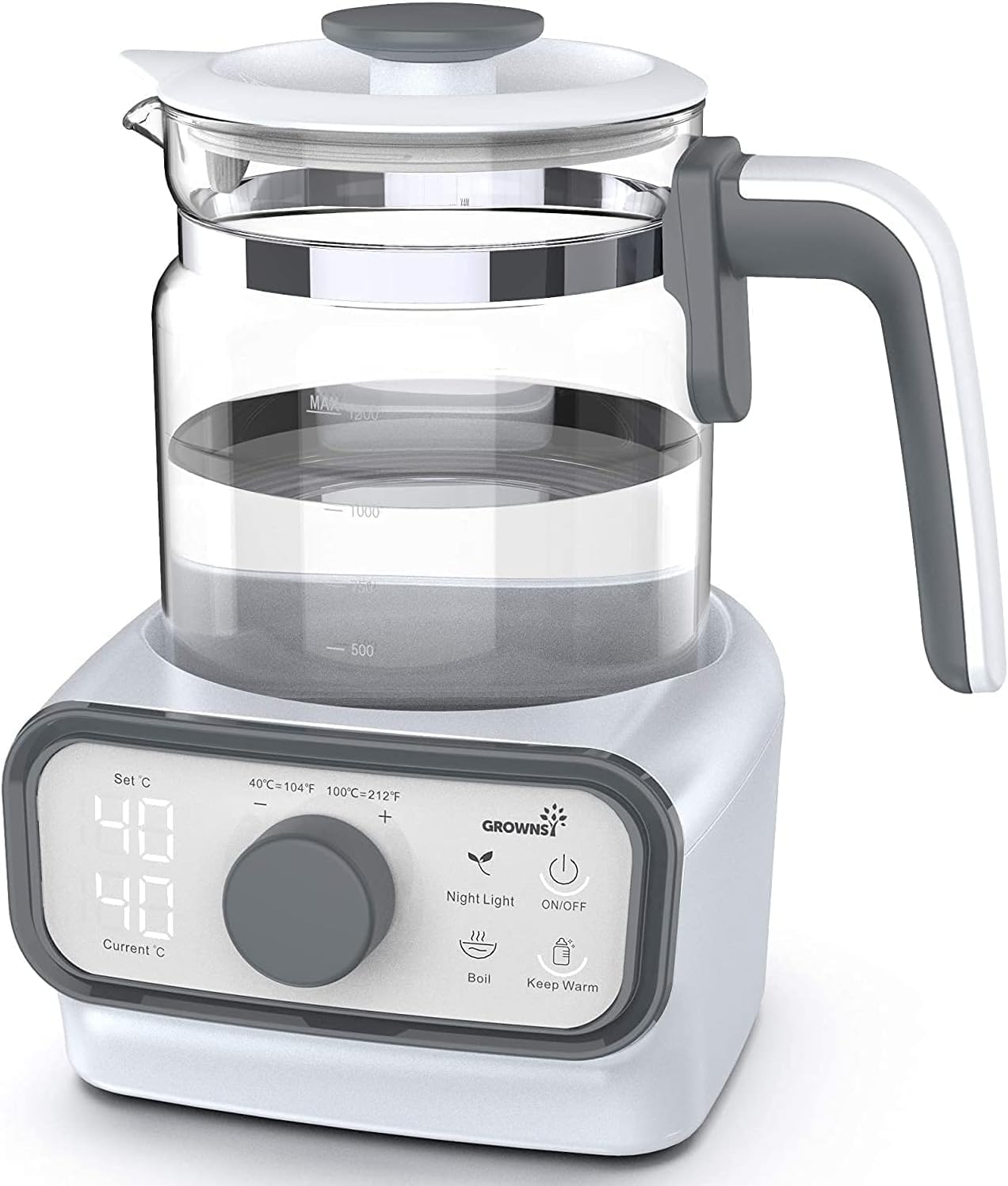Grownsy instant warmer front view with LCD control for quick formula warming