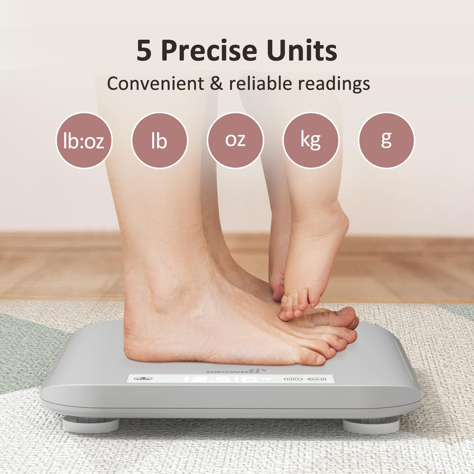 GROWNSY hold function captures stable readings when baby or pet moves